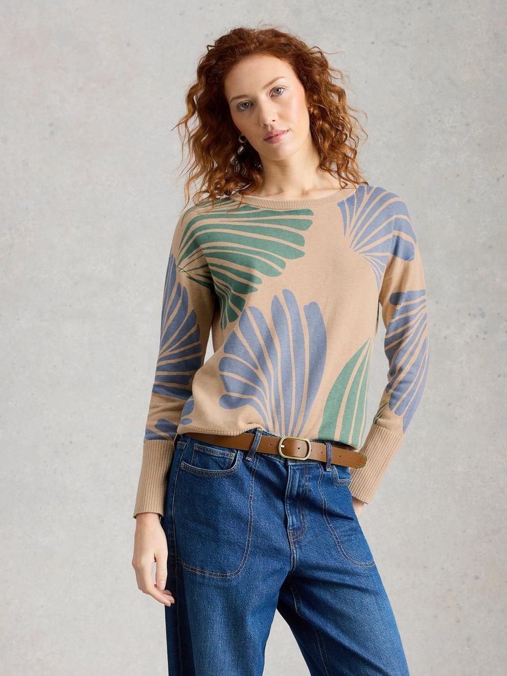 OLIVE PRINTED CREW NECK JUMPER in NAT PR - MODEL DETAIL