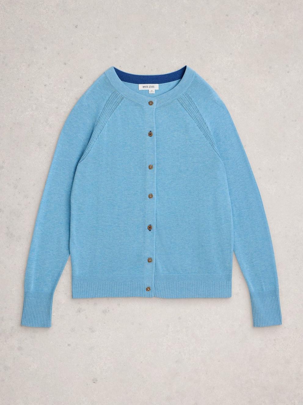LULU BUTTON CARDIGAN in LGT BLUE - FLAT FRONT