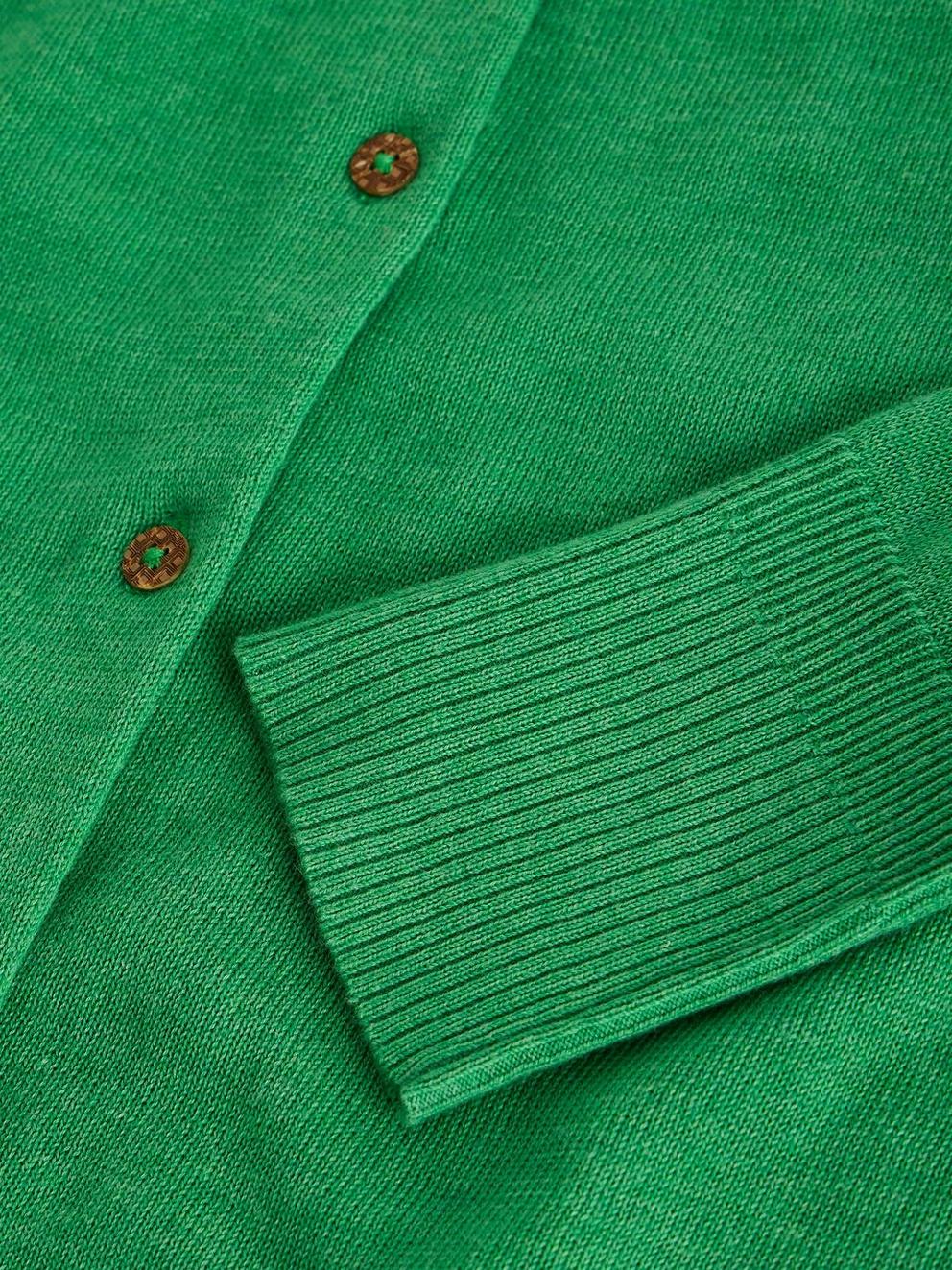 LULU BUTTON CARDIGAN in MID GREEN - FLAT DETAIL