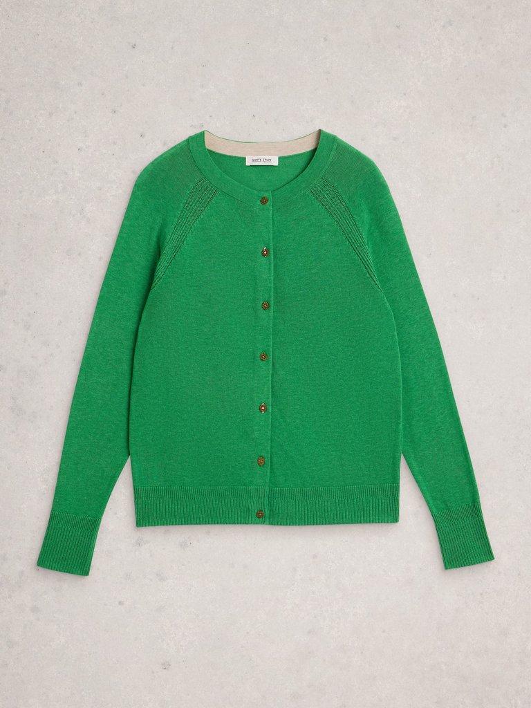LULU BUTTON CARDIGAN in MID GREEN - FLAT FRONT