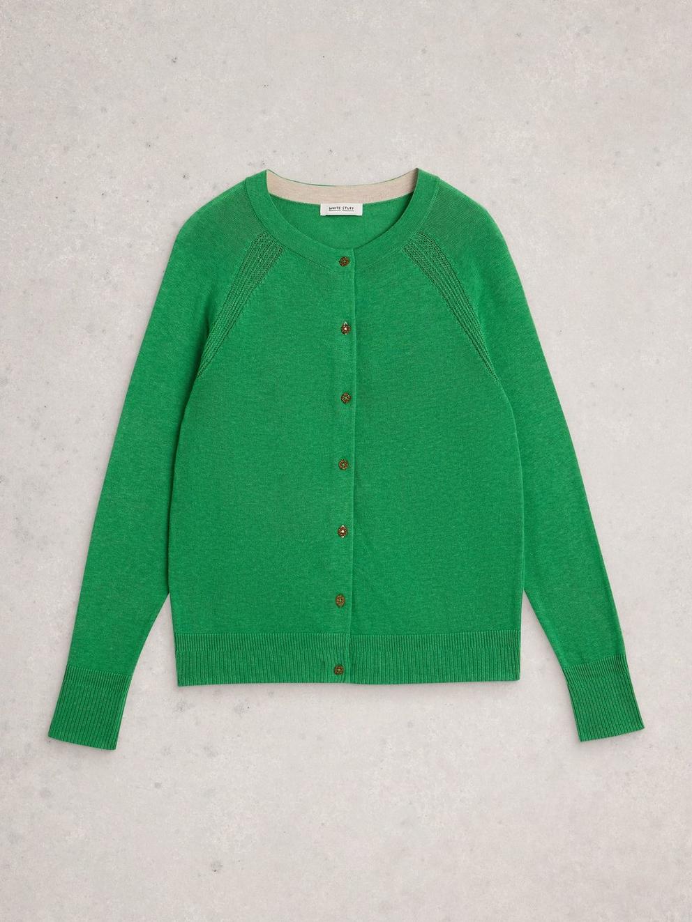 LULU BUTTON CARDIGAN in MID GREEN - FLAT FRONT