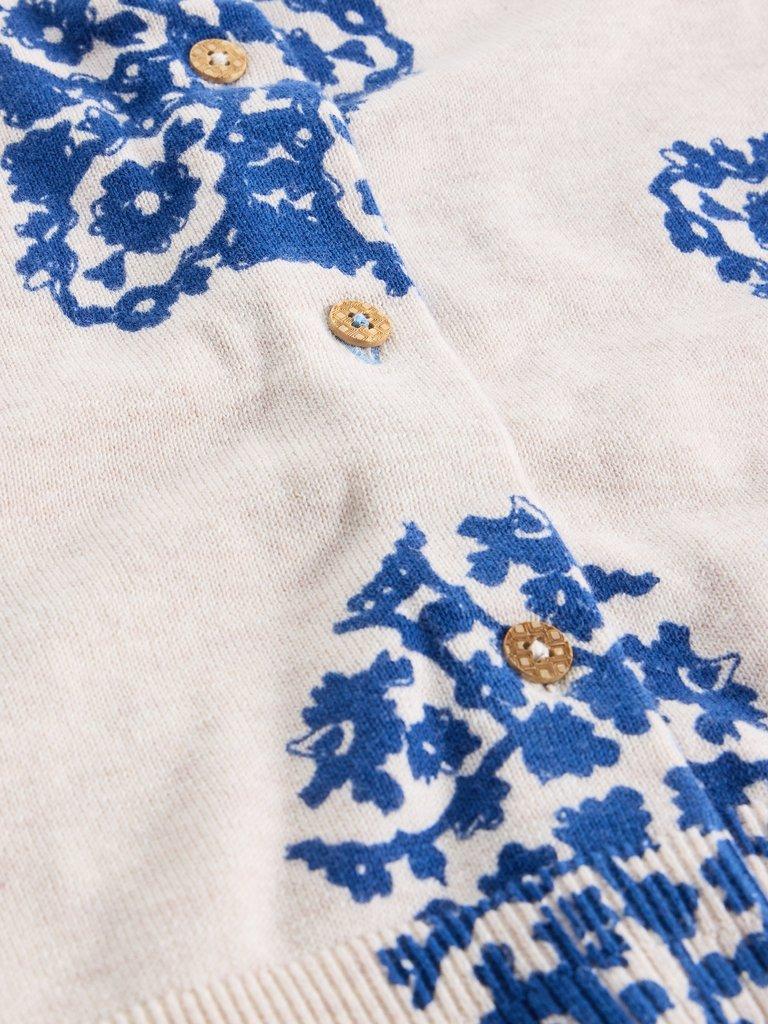 LULU CREW NECK LONG SLEEVE PRINT CARDI in IVORY PR - FLAT DETAIL