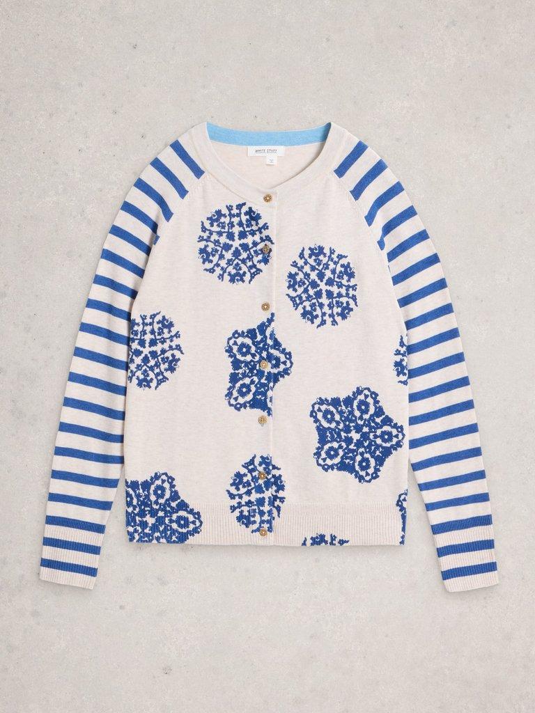 LULU CREW NECK LONG SLEEVE PRINT CARDI in IVORY PR - FLAT FRONT