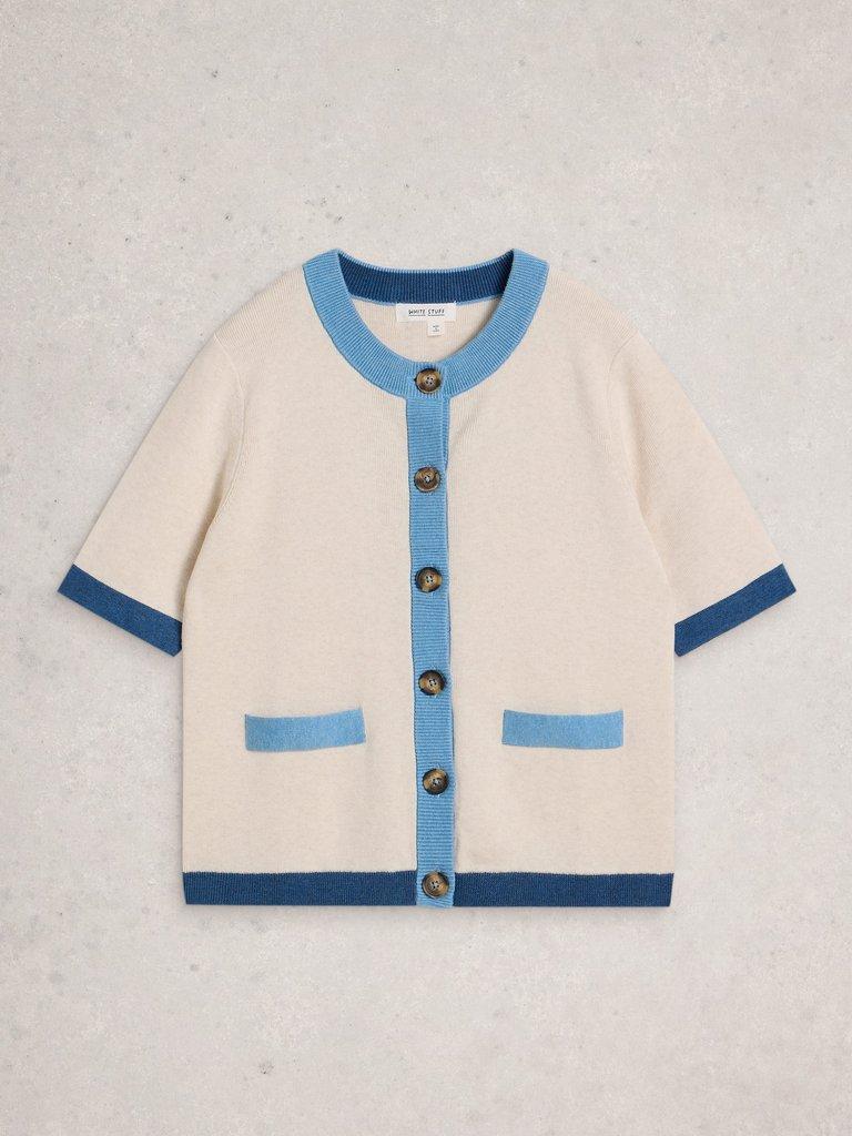 CHARLOTTE SHORT SLEEVE CREW NECK CARDI in IVORY MLT - FLAT FRONT