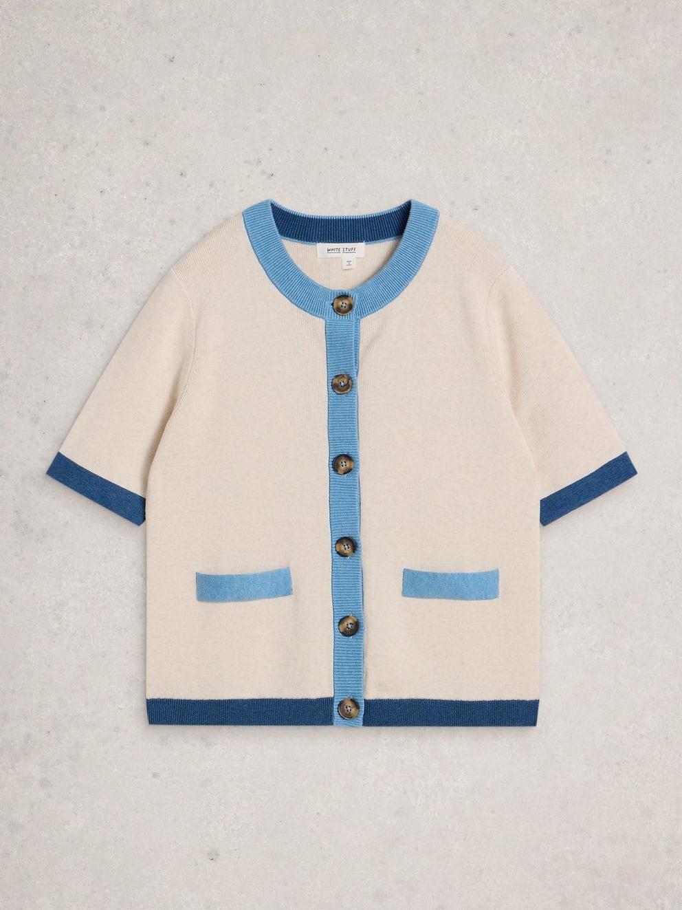 CHARLOTTE SHORT SLEEVE CREW NECK CARDI in IVORY MLT - FLAT FRONT