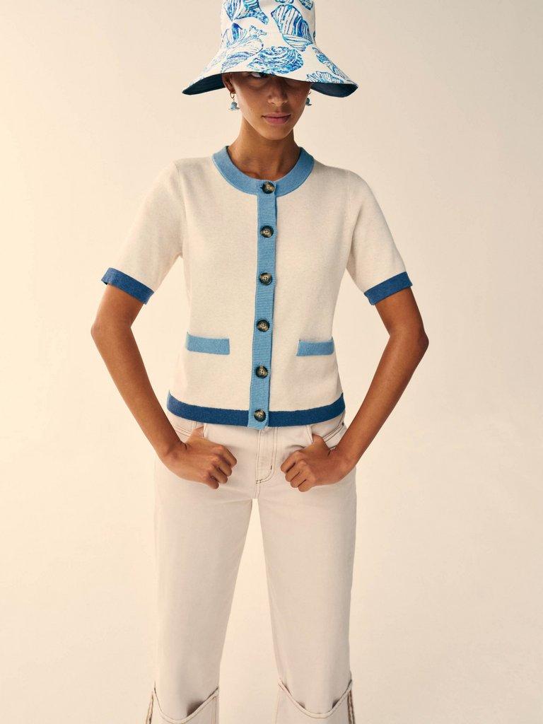 CHARLOTTE SHORT SLEEVE CREW NECK CARDI in IVORY MLT - MIXED