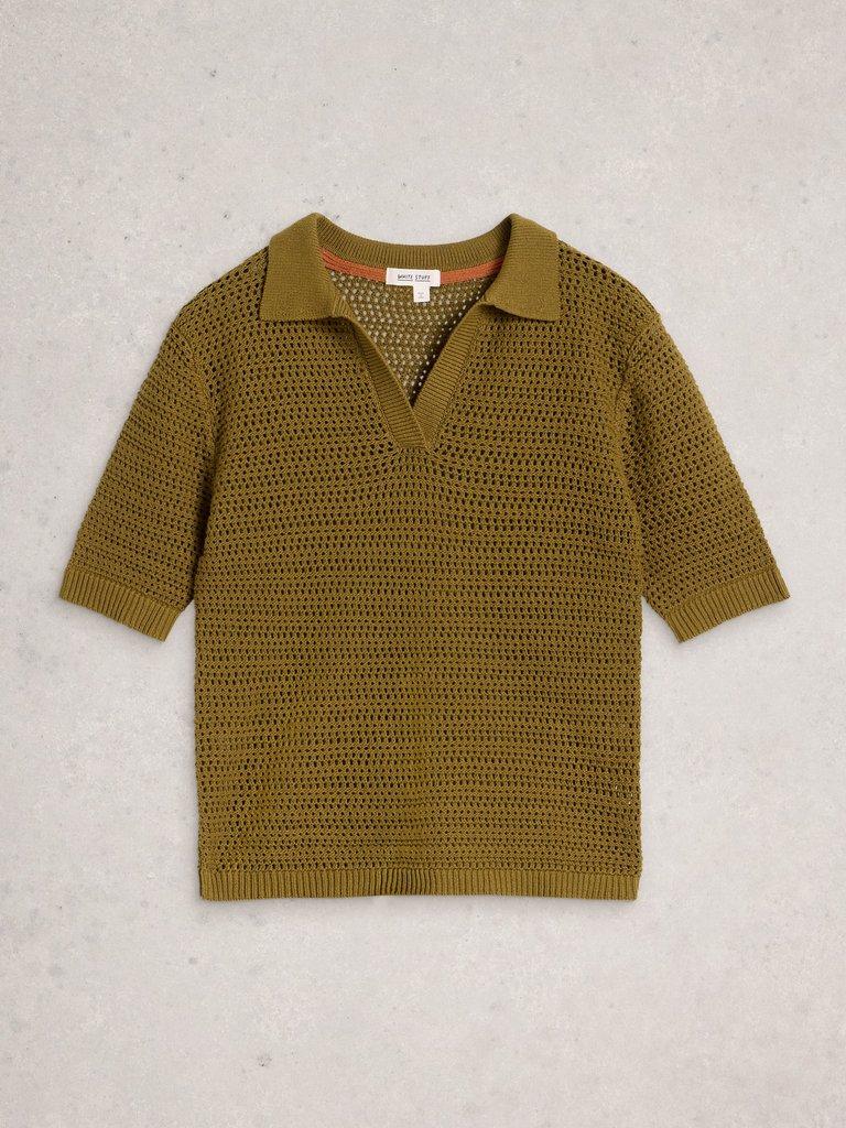 COOPER KNITTED POLO in KHAKI GRN - FLAT FRONT