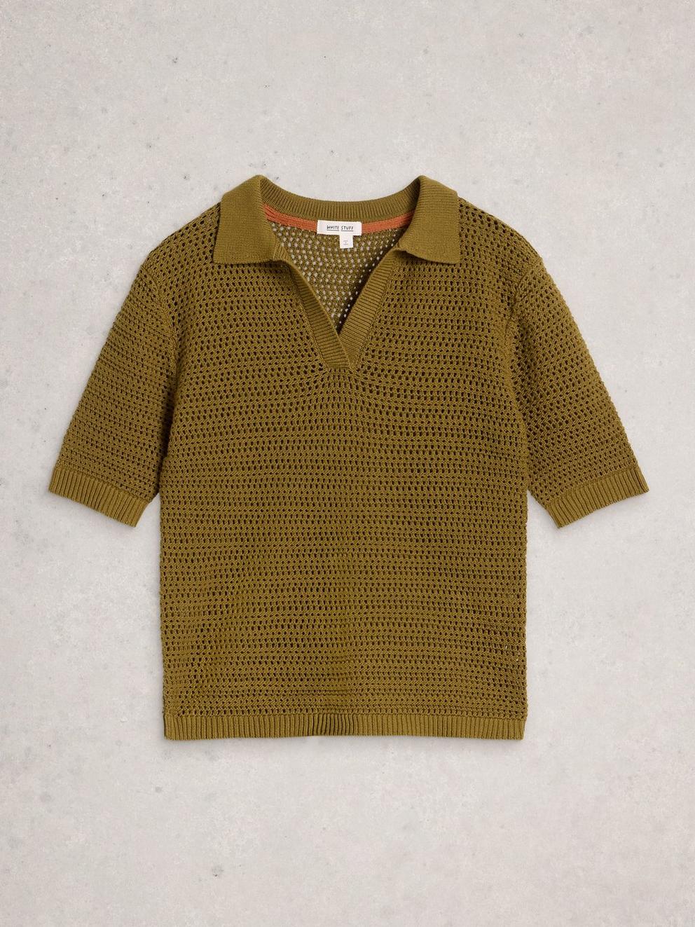 COOPER KNITTED POLO in KHAKI GRN - FLAT FRONT