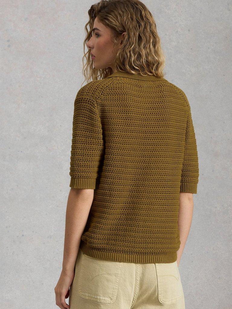 COOPER KNITTED POLO in KHAKI GRN - MODEL BACK