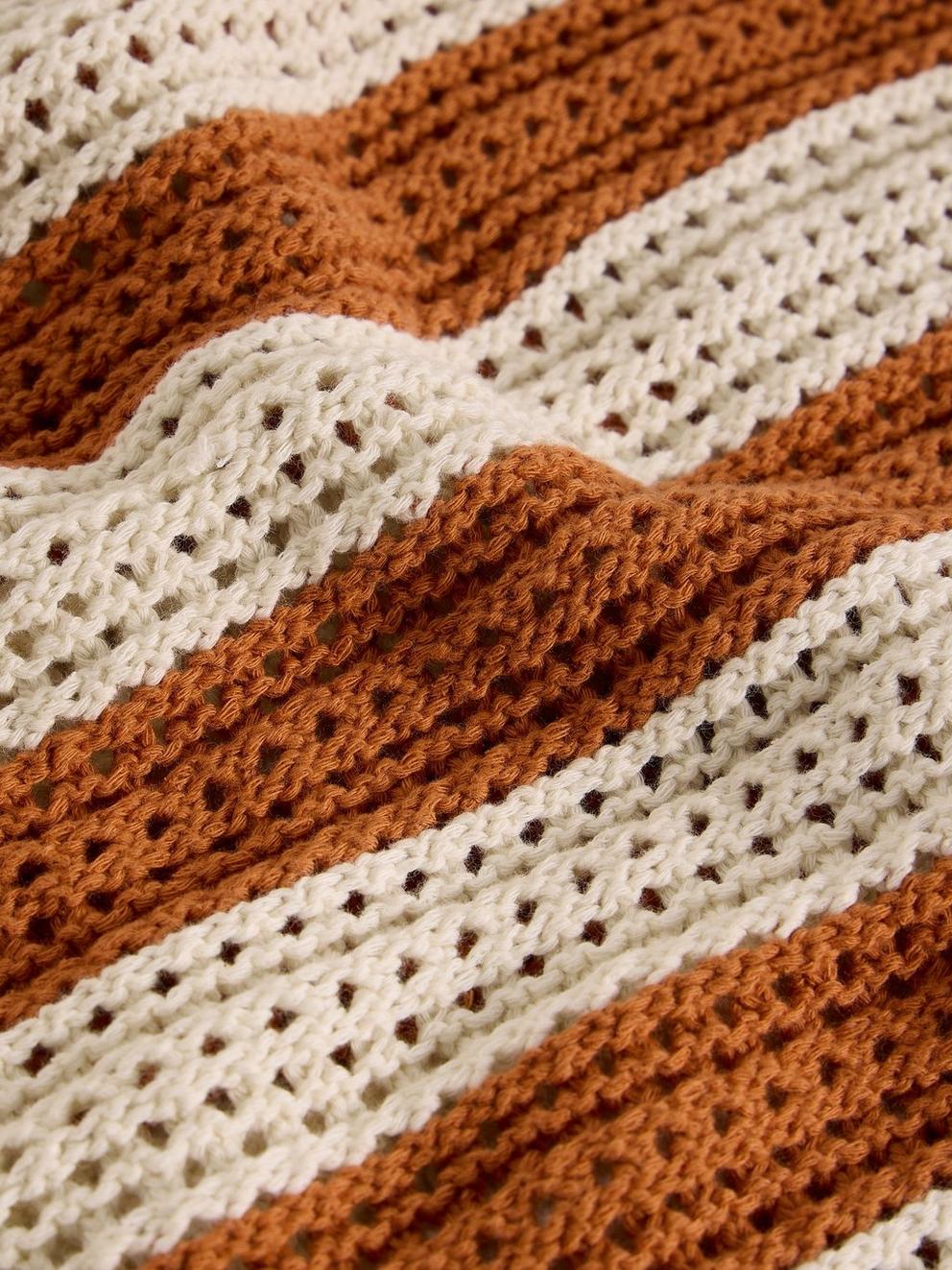 COOPER KNITTED STRIPE POLO in BROWN MLT - FLAT BACK