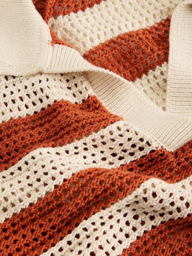 COOPER KNITTED STRIPE POLO in BROWN MLT - FLAT DETAIL