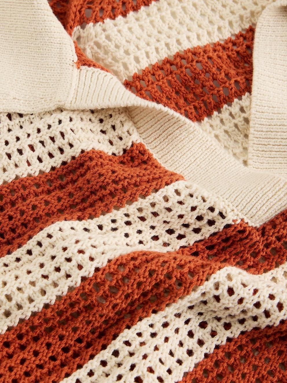 COOPER KNITTED STRIPE POLO in BROWN MLT - FLAT DETAIL