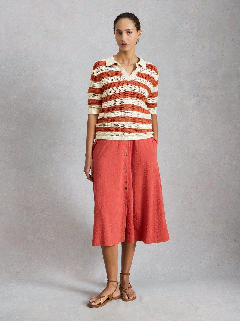 COOPER KNITTED STRIPE POLO in BROWN MLT - MODEL FRONT