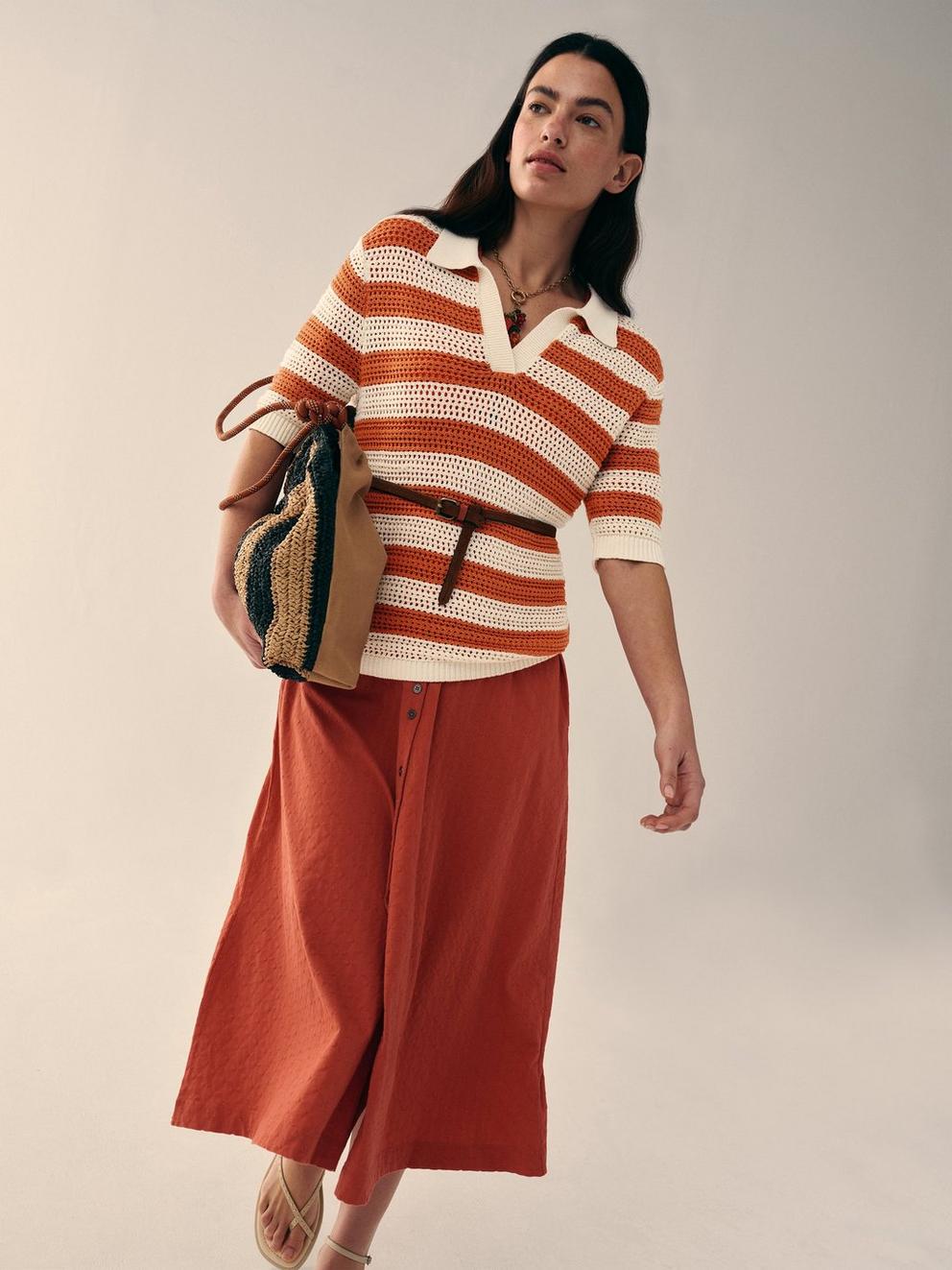 COOPER KNITTED STRIPE POLO in BROWN MLT - MIXED