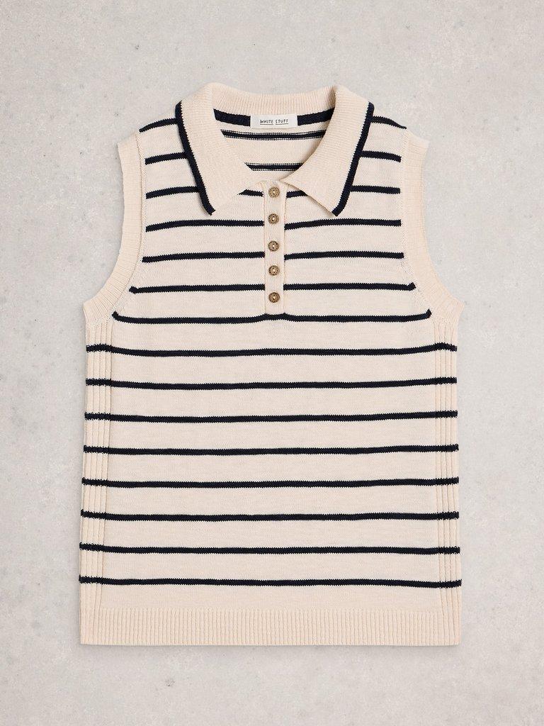 CANDICE STRIPE COLLAR VEST in IVORY MLT - FLAT FRONT