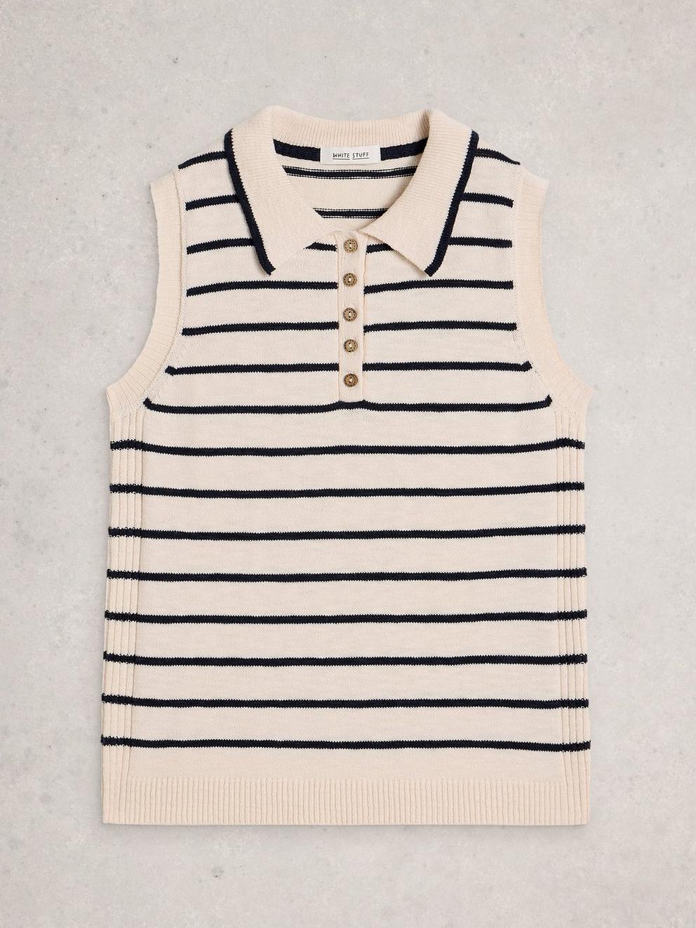 CANDICE STRIPE COLLAR VEST in IVORY MLT - FLAT FRONT