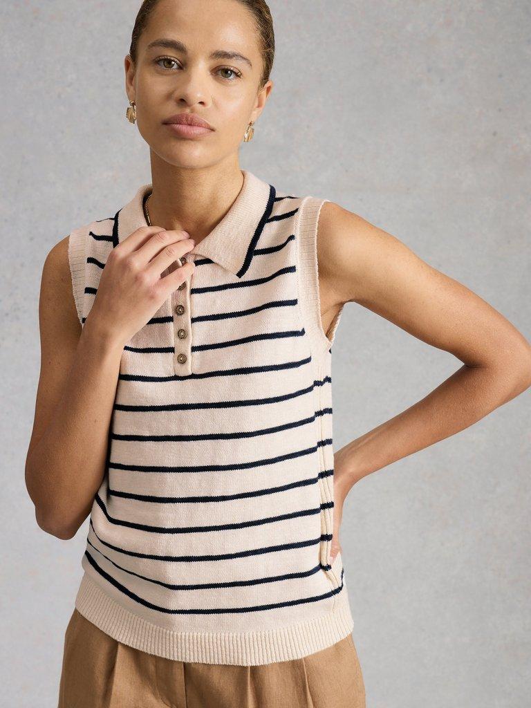 CANDICE STRIPE COLLAR VEST in IVORY MLT - LIFESTYLE