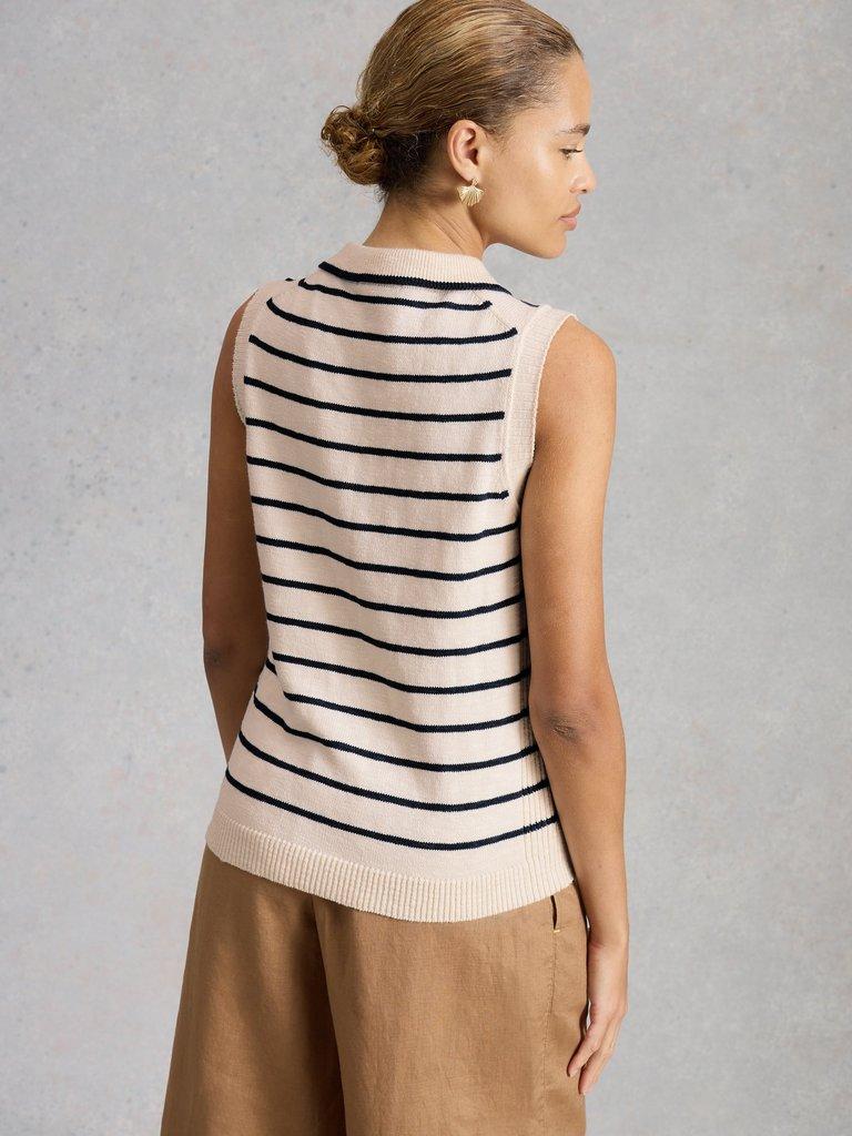 CANDICE STRIPE COLLAR VEST in IVORY MLT - MODEL BACK
