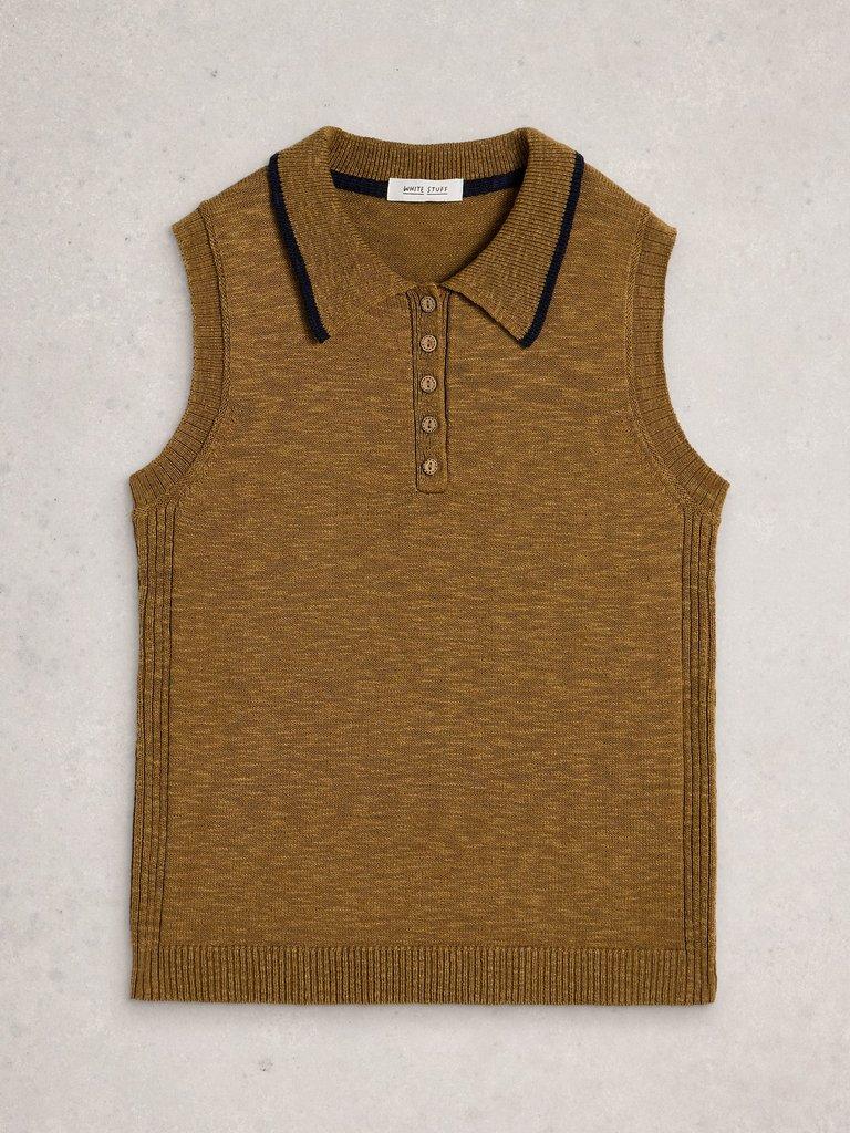CANDICE COLLAR VEST in KHAKI GRN - FLAT FRONT