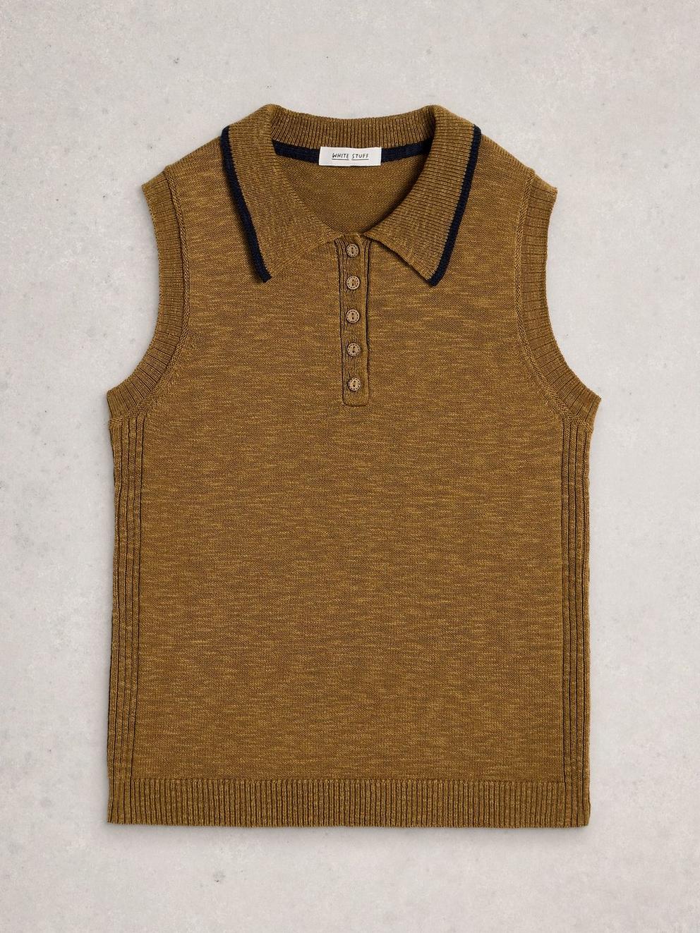 CANDICE COLLAR VEST in KHAKI GRN - FLAT FRONT