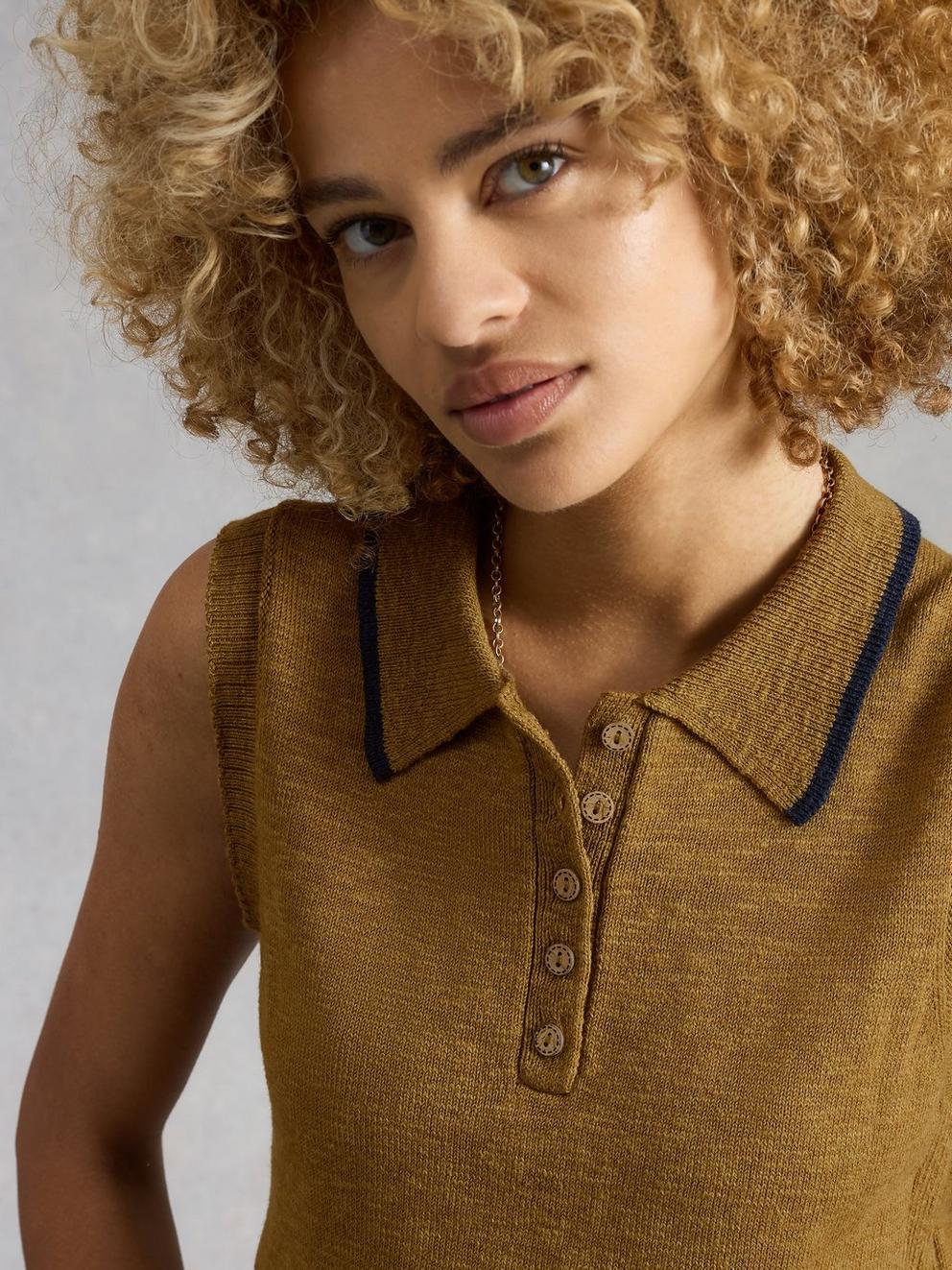 CANDICE COLLAR VEST in KHAKI GRN - LIFESTYLE