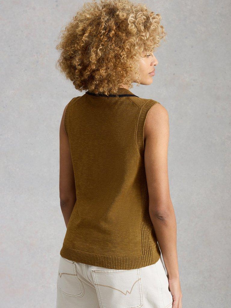 CANDICE COLLAR VEST in KHAKI GRN - MODEL BACK