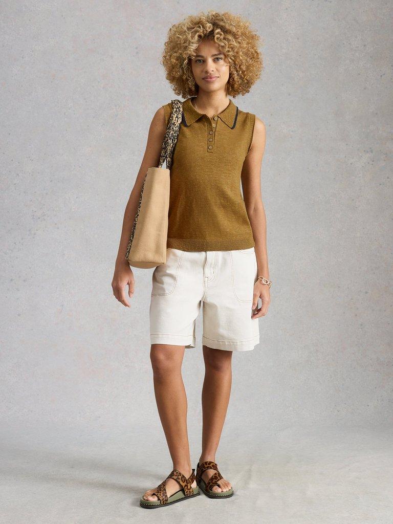 CANDICE COLLAR VEST in KHAKI GRN - MODEL FRONT