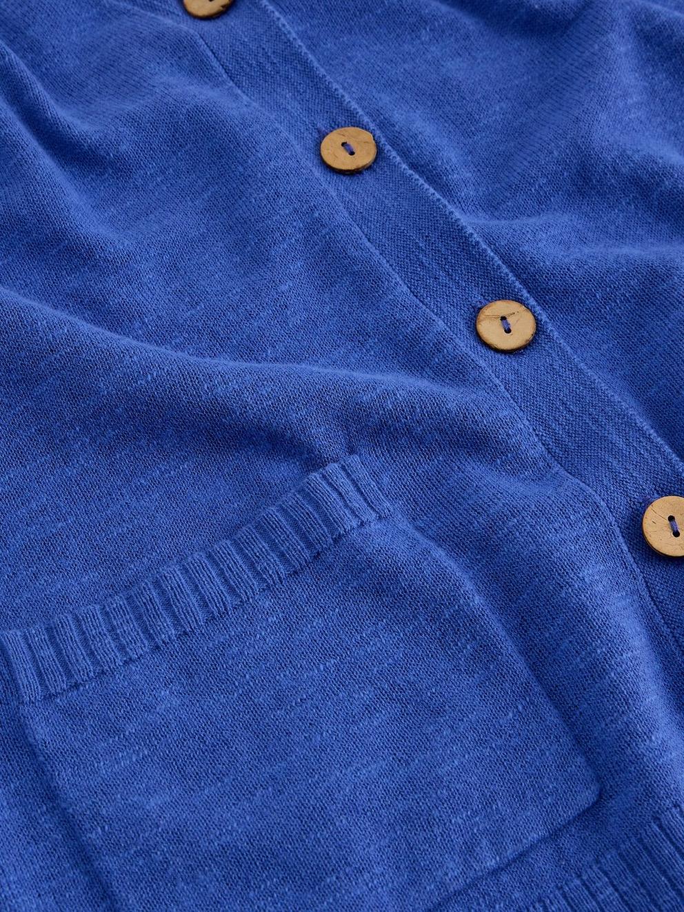 NOVA LINEN BLEND CARDIGAN in BRT BLUE - FLAT DETAIL