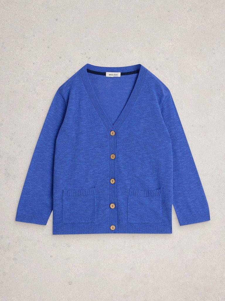 NOVA LINEN BLEND CARDIGAN in BRT BLUE - FLAT FRONT