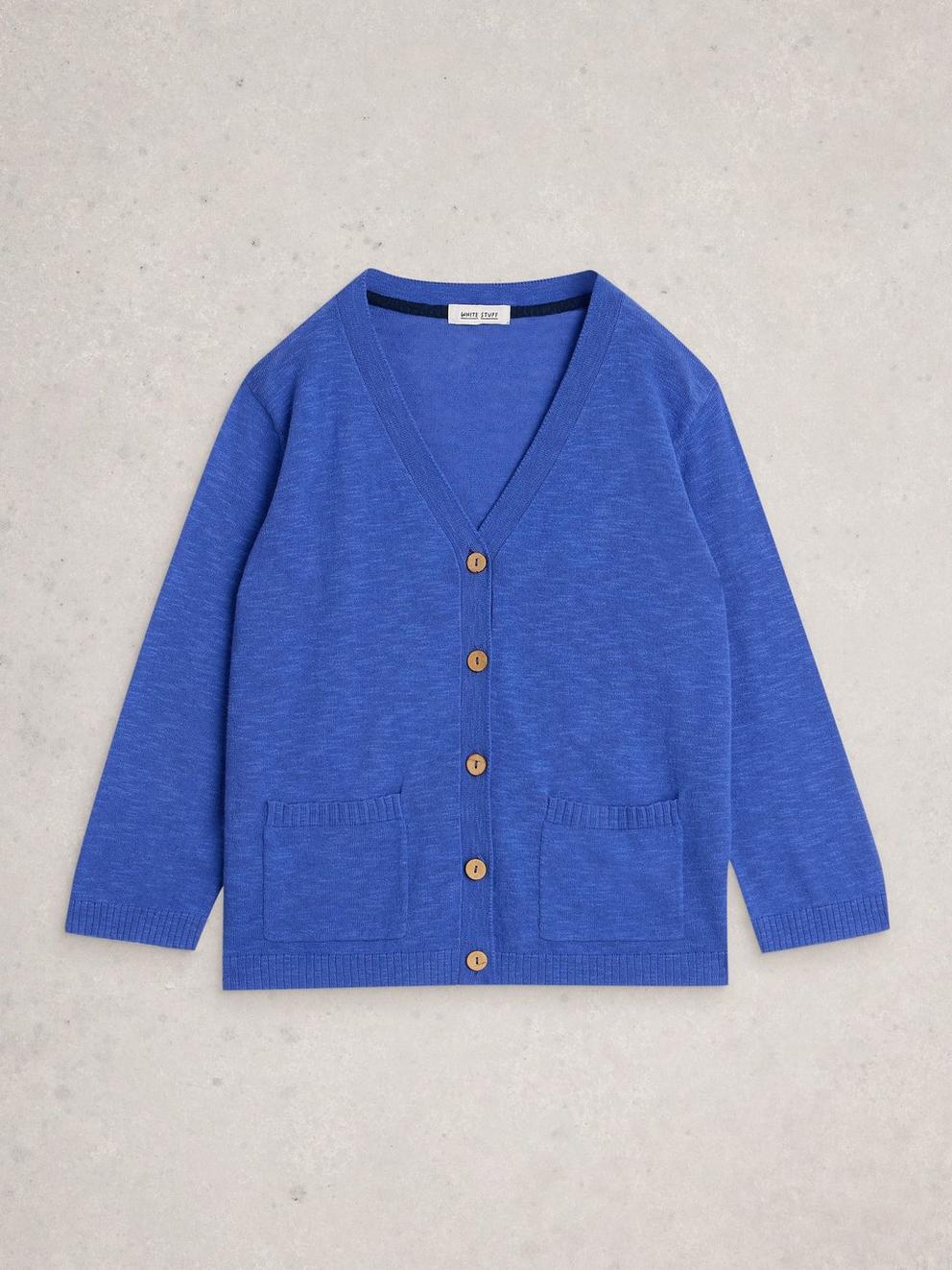 NOVA LINEN BLEND CARDIGAN in BRT BLUE - FLAT FRONT