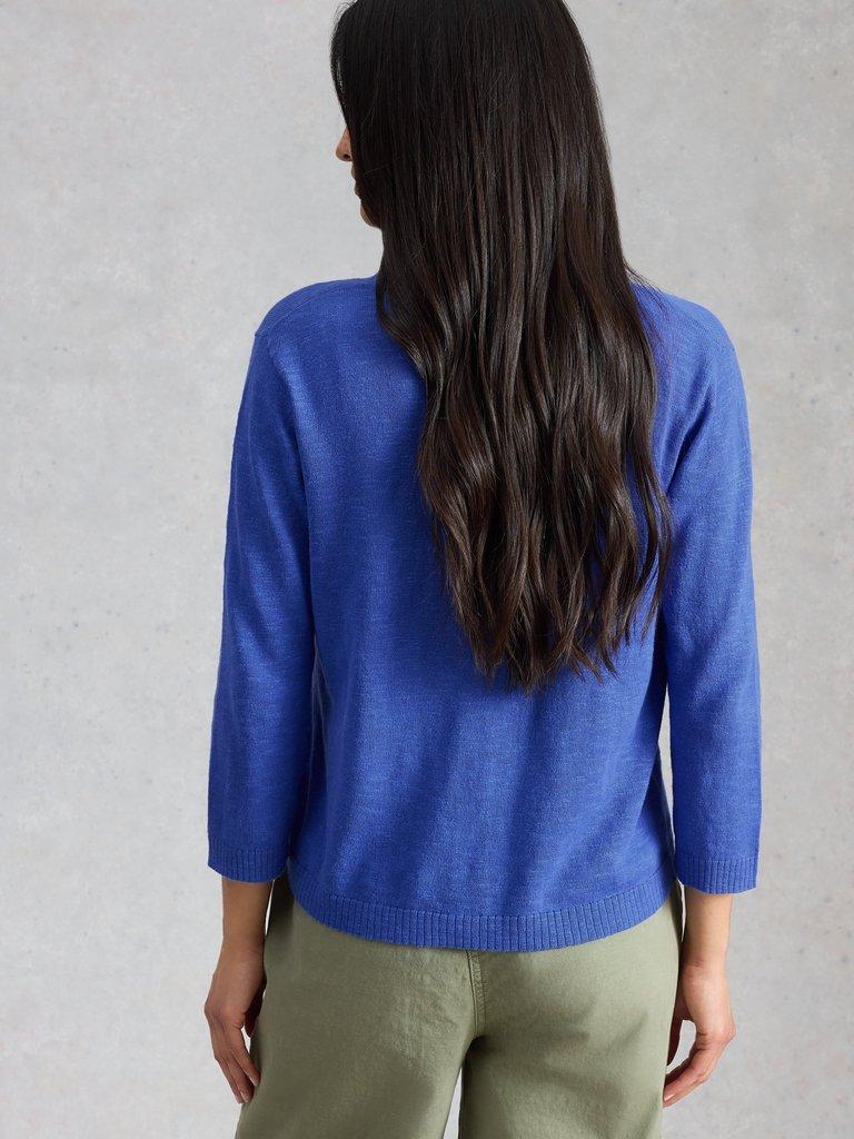 NOVA LINEN BLEND CARDIGAN in BRT BLUE - MODEL BACK