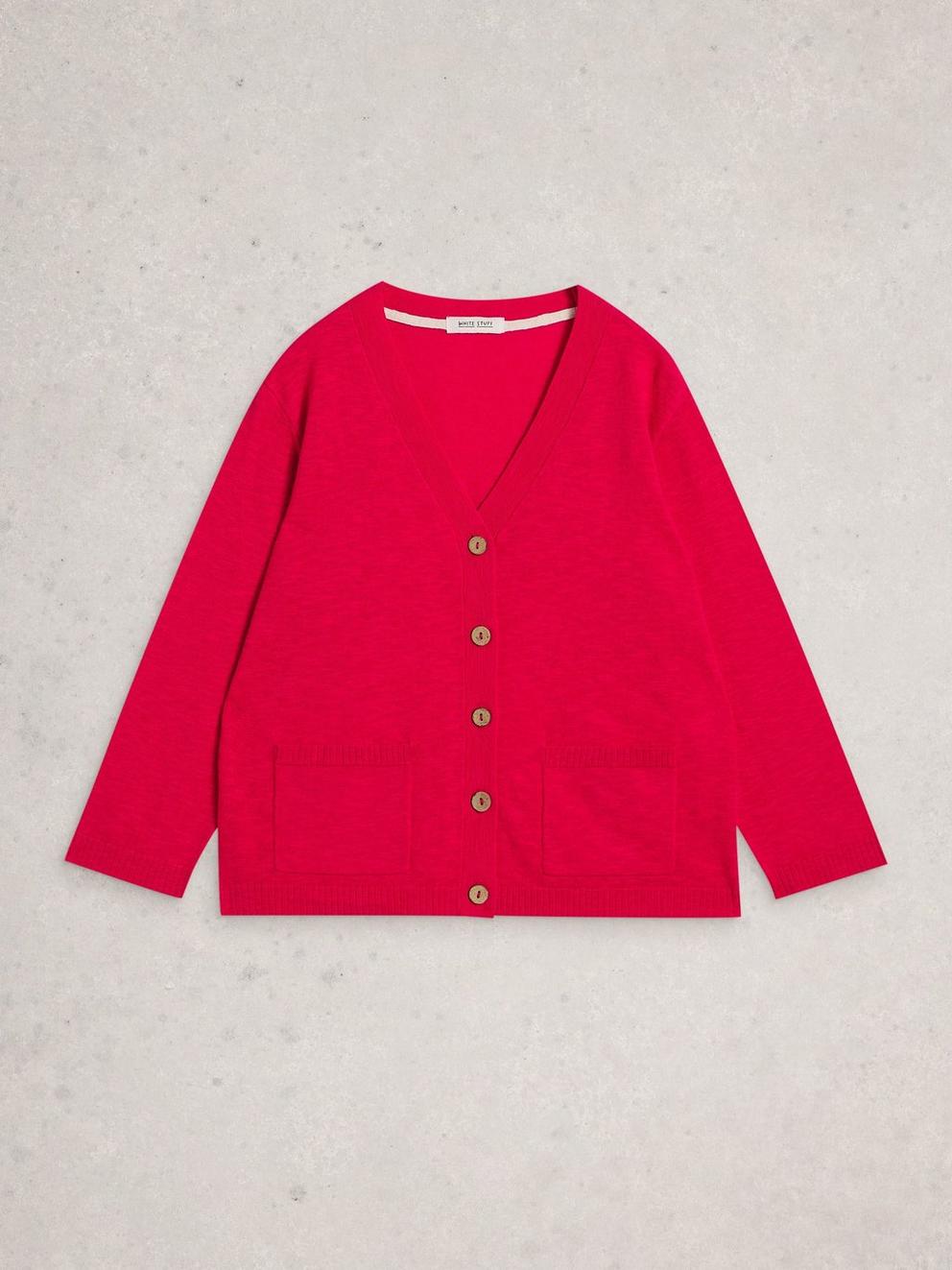 NOVA LINEN BLEND CARDIGAN in DK PINK - FLAT FRONT