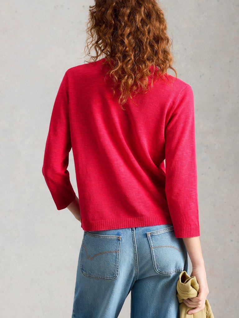 NOVA LINEN BLEND CARDIGAN in DK PINK - MODEL BACK