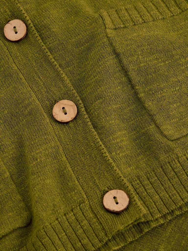 NOVA LINEN BLEND CARDIGAN in MID GREEN - FLAT DETAIL