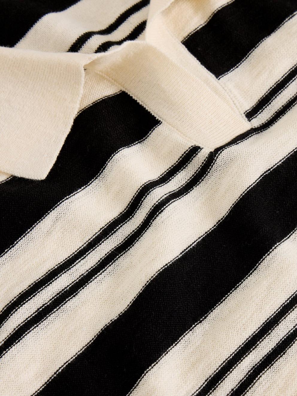 GINNI STRIPE LINEN POLO TEE in IVORY MLT - FLAT DETAIL