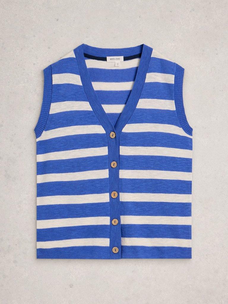 NOVA LINEN BLEND STRIPE TANK in BLUE MLT - FLAT FRONT