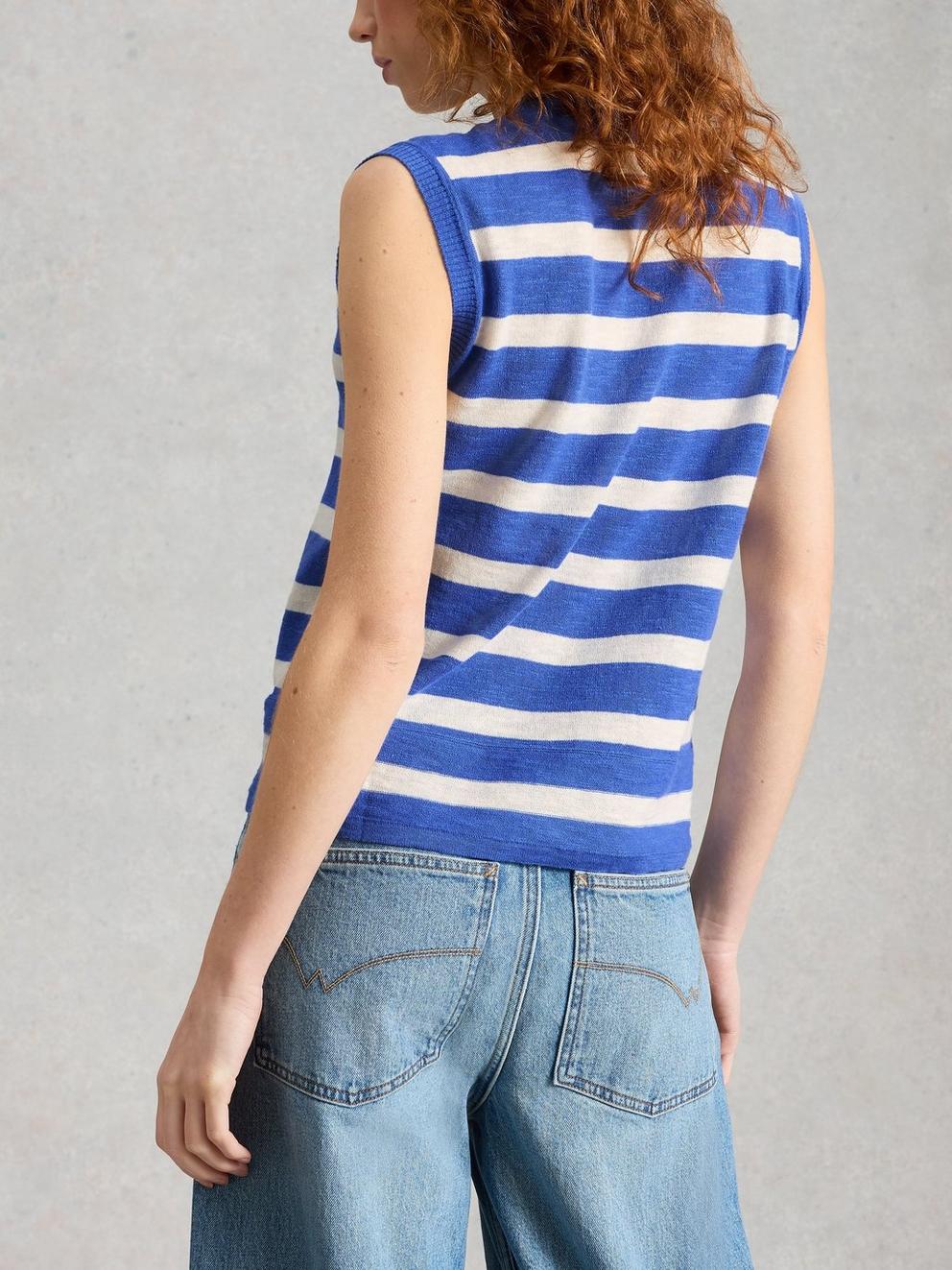 NOVA LINEN BLEND STRIPE TANK in BLUE MLT - MODEL BACK