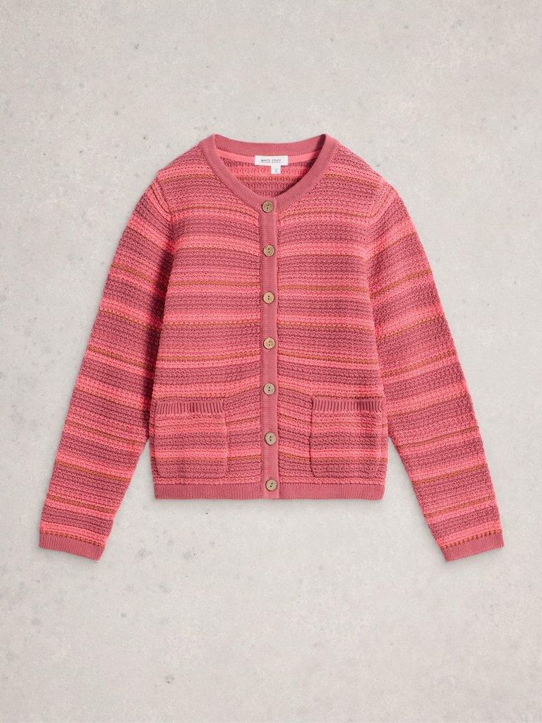 BELLE CREW NECK CARDI in PINK MLT - FLAT FRONT