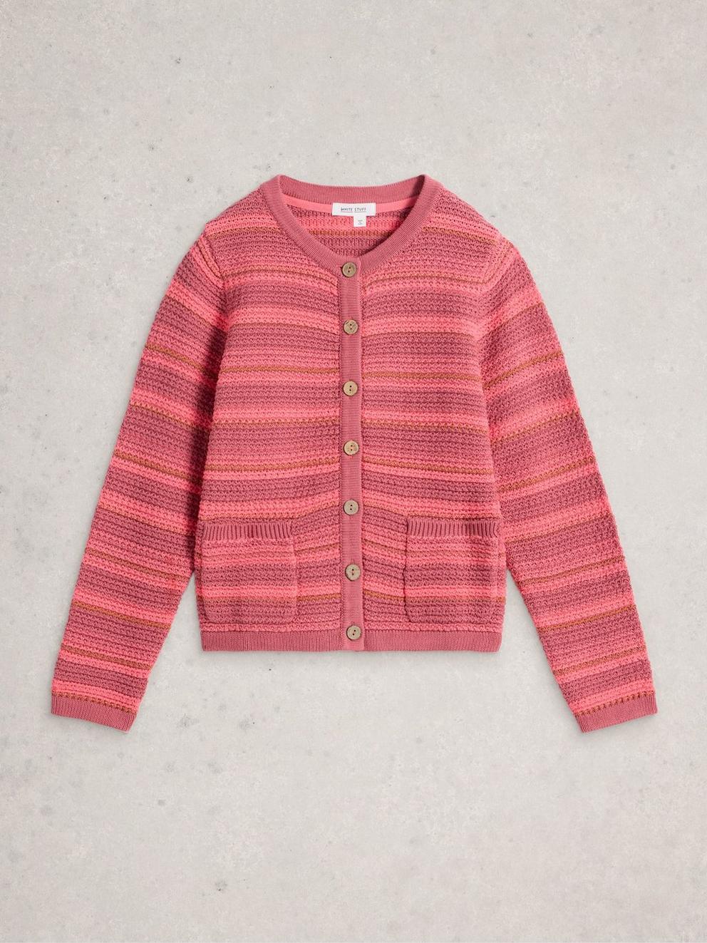 BELLE CREW NECK CARDI in PINK MLT - FLAT FRONT