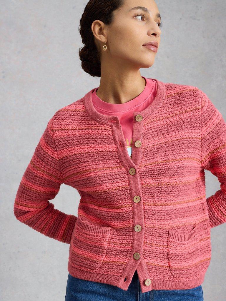 BELLE CREW NECK CARDI in PINK MLT - LIFESTYLE