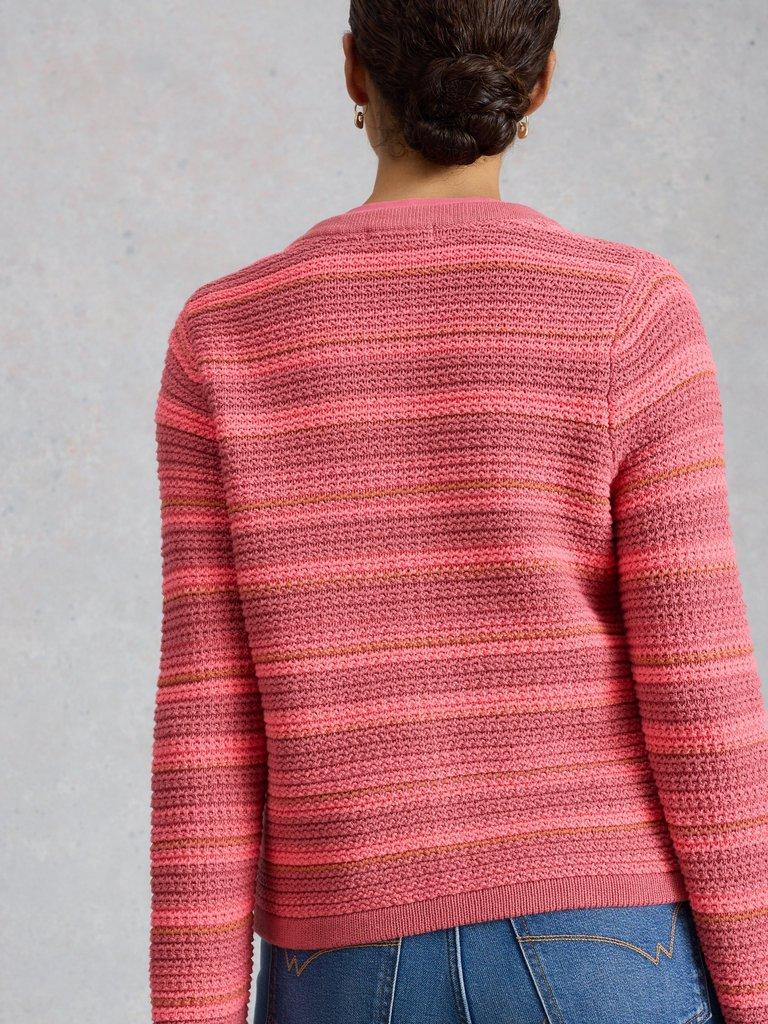 BELLE CREW NECK CARDI in PINK MLT - MODEL BACK