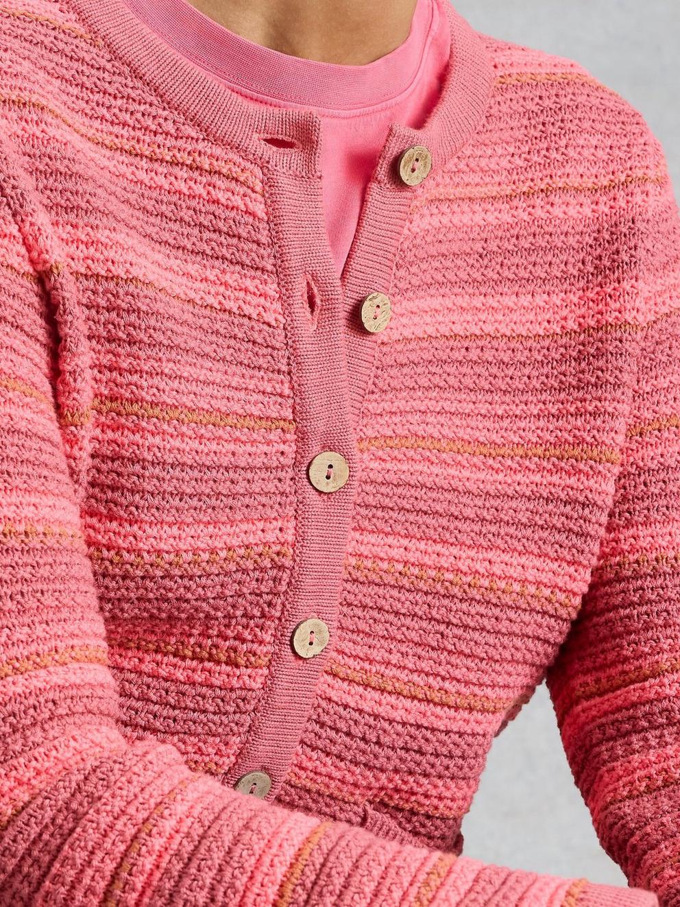 BELLE CREW NECK CARDI in PINK MLT - MODEL DETAIL