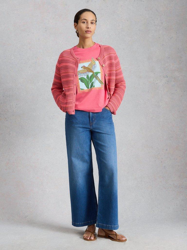 BELLE CREW NECK CARDI in PINK MLT - MODEL FRONT