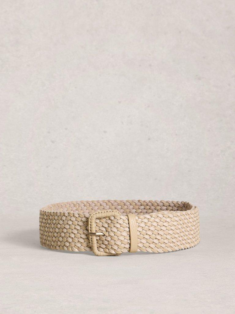 Leather Wide Weave Belt in LGT NAT - FLAT BACK