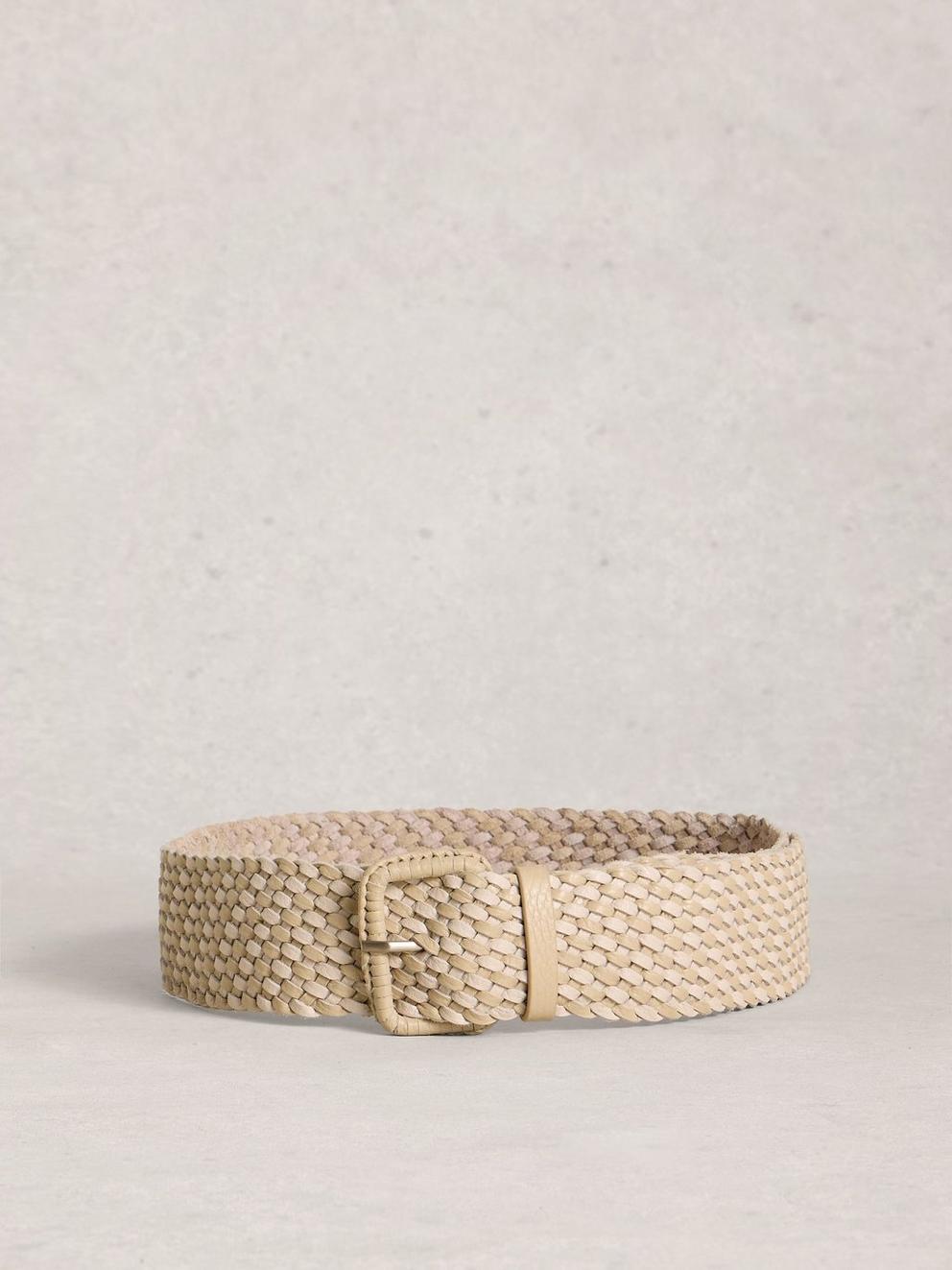 Leather Wide Weave Belt in LGT NAT - FLAT BACK