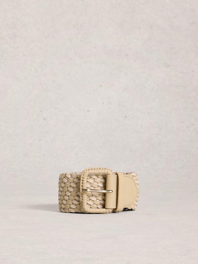 Leather Wide Weave Belt in LGT NAT - FLAT FRONT