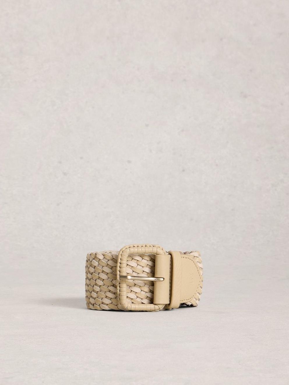 Leather Wide Weave Belt in LGT NAT - FLAT FRONT