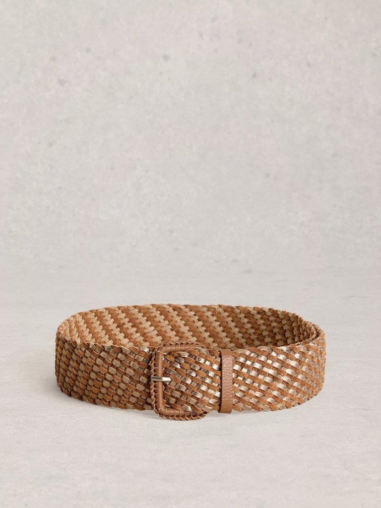 Leather Wide Weave Belt in TAN MULTI - FLAT BACK
