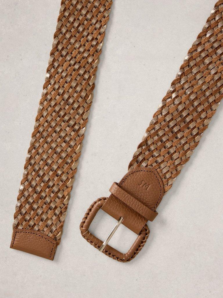Leather Wide Weave Belt in TAN MULTI - FLAT DETAIL
