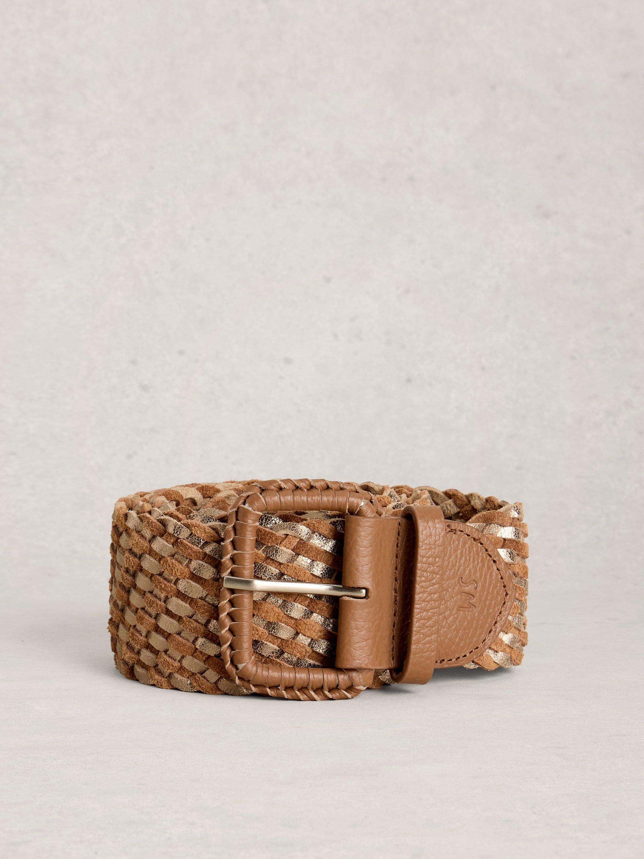 Leather Wide Weave Belt in TAN MULTI | White Stuff